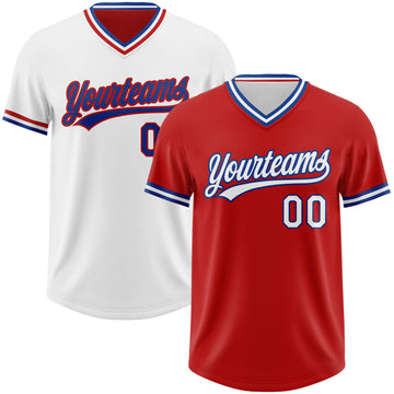 Custom Red White-Royal Reversible Pullover Baseball Jersey Shirt