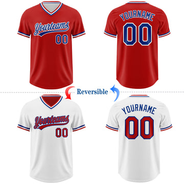 Custom Red Royal-White Reversible Pullover Baseball Jersey Shirt