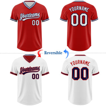 Custom Red White-Navy Reversible Pullover Baseball Jersey Shirt