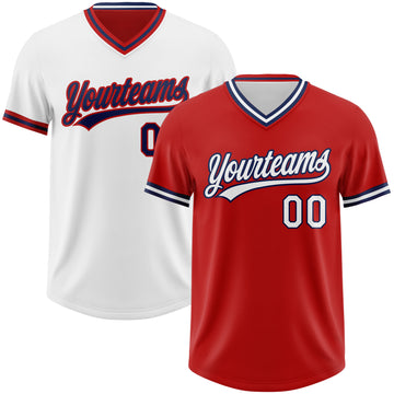 Custom Red White-Navy Reversible Pullover Baseball Jersey Shirt