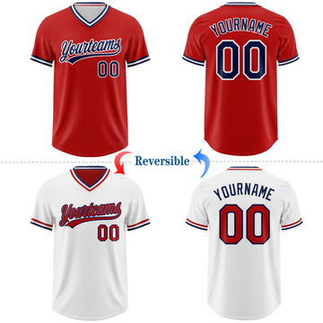 Custom Red Navy-White Reversible Pullover Baseball Jersey Shirt