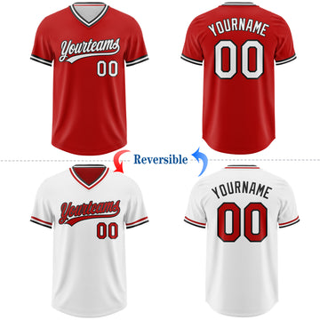 Custom Red White-Black Reversible Pullover Baseball Jersey Shirt