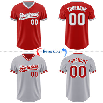 Custom Red White-Gray Reversible Pullover Baseball Jersey Shirt