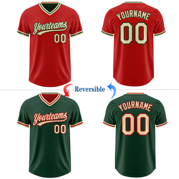 Custom Red Cream-Green Reversible Pullover Baseball Jersey Shirt