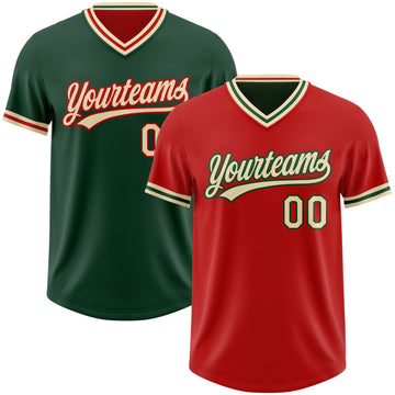 Custom Red Cream-Green Reversible Pullover Baseball Jersey Shirt
