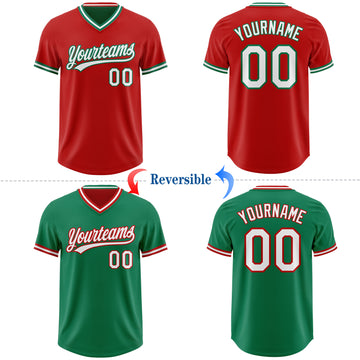 Custom Red White-Kelly Green Reversible Pullover Baseball Jersey Shirt
