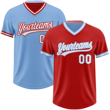 Custom Red White-Light Blue Reversible Pullover Baseball Jersey Shirt