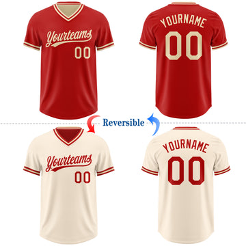 Custom Red-Cream Reversible Pullover Baseball Jersey Shirt