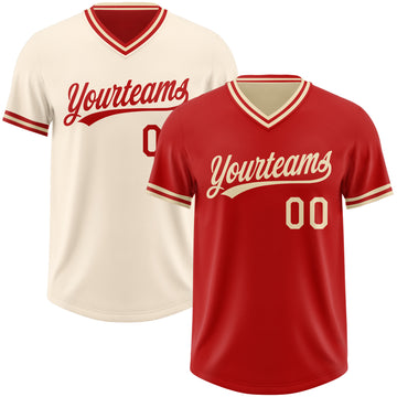 Custom Red-Cream Reversible Pullover Baseball Jersey Shirt