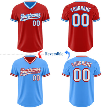 Custom Red White-Electric Blue Reversible Pullover Baseball Jersey Shirt