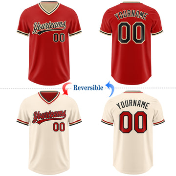 Custom Red Black-Cream Reversible Pullover Baseball Jersey Shirt