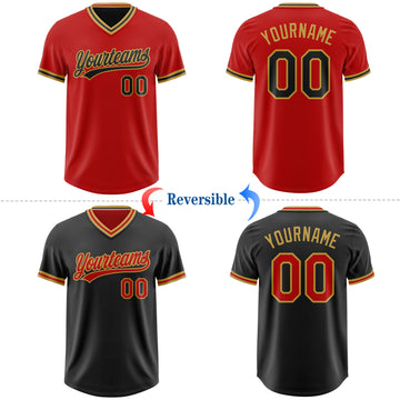 Custom Red Black-Old Gold Reversible Pullover Baseball Jersey Shirt