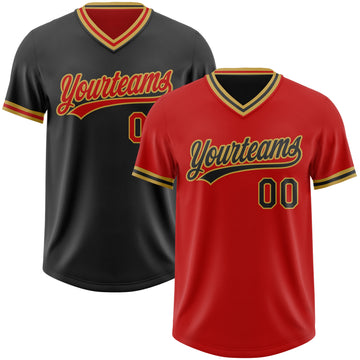 Custom Red Black-Old Gold Reversible Pullover Baseball Jersey Shirt