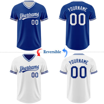 Custom Royal-White Reversible Pullover Baseball Jersey Shirt