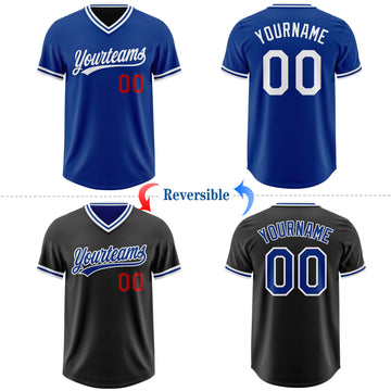 Custom Royal Black Reversible Pullover Baseball Jersey Shirt
