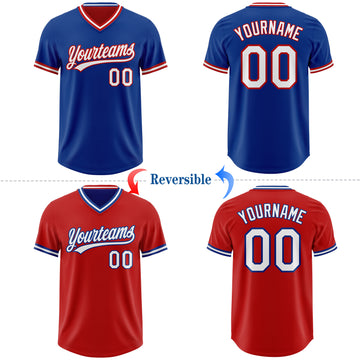 Custom Royal White-Red Reversible Pullover Baseball Jersey Shirt