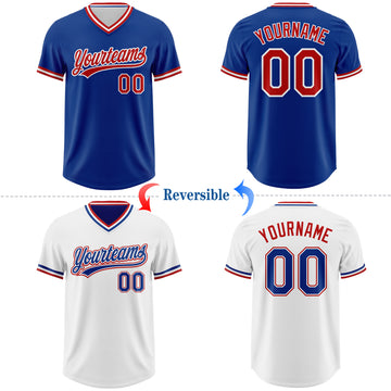 Custom Royal Red-White Reversible Pullover Baseball Jersey Shirt