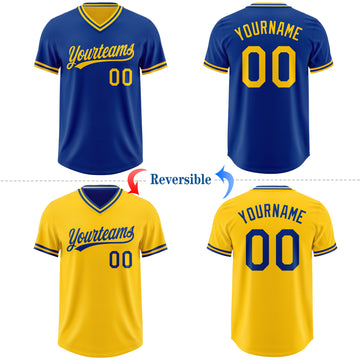 Custom Royal-Yellow Reversible Pullover Baseball Jersey Shirt