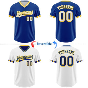 Custom Royal White-Yellow Reversible Pullover Baseball Jersey Shirt