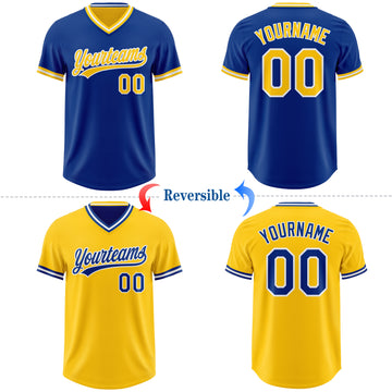 Custom Royal Yellow-White Reversible Pullover Baseball Jersey Shirt