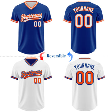 Custom Royal White-Orange Reversible Pullover Baseball Jersey Shirt