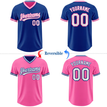 Custom Royal White-Pink Reversible Pullover Baseball Jersey Shirt