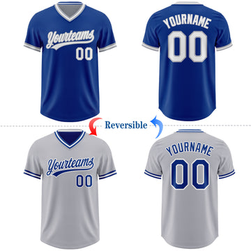 Custom Royal White-Gray Reversible Pullover Baseball Jersey Shirt