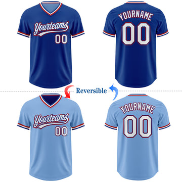 Custom Royal Light Blue Reversible Pullover Baseball Jersey Shirt