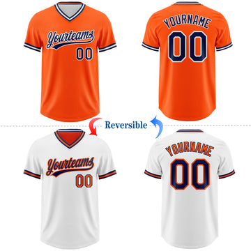 Custom Orange Navy-White Reversible Pullover Baseball Jersey Shirt