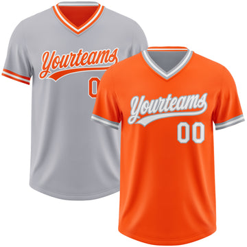 Custom Orange White-Gray Reversible Pullover Baseball Jersey Shirt