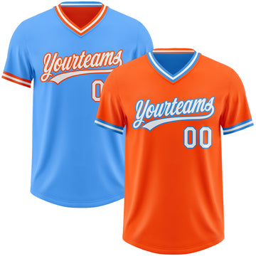 Custom Orange White-Electric Blue Reversible Pullover Baseball Jersey Shirt