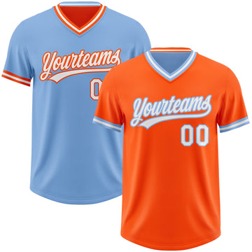 Custom Orange White-Light Blue Reversible Pullover Baseball Jersey Shirt