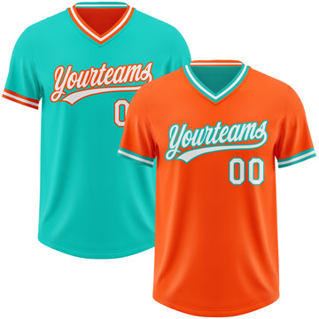 Custom Orange White-Aqua Reversible Pullover Baseball Jersey Shirt