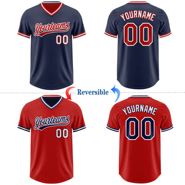 Custom Navy Red-White Reversible Pullover Baseball Jersey Shirt
