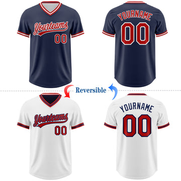 Custom Navy Red-White Reversible Pullover Baseball Jersey Shirt
