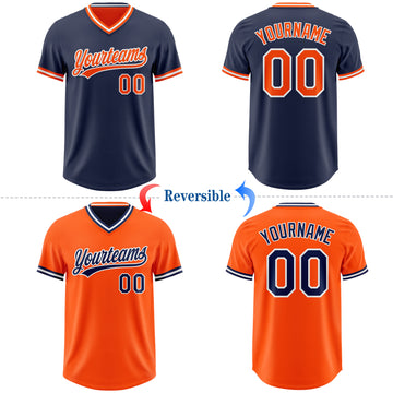 Custom Navy Orange-White Reversible Pullover Baseball Jersey Shirt