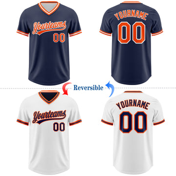 Custom Navy Orange-White Reversible Pullover Baseball Jersey Shirt