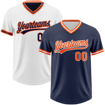 Custom Navy Orange-White Reversible Pullover Baseball Jersey Shirt
