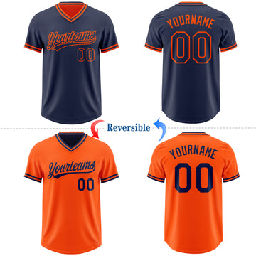 Custom Navy-Orange Reversible Pullover Baseball Jersey Shirt
