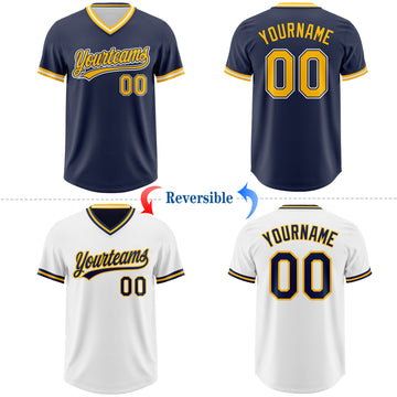 Custom Navy Gold-White Reversible Pullover Baseball Jersey Shirt