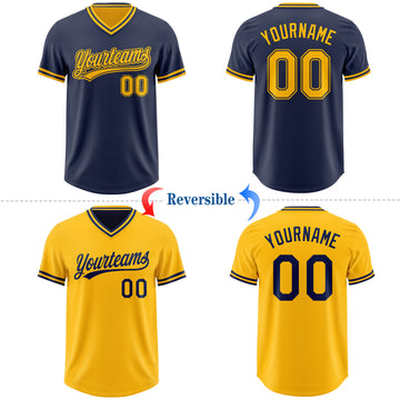 Custom Navy-Gold Reversible Pullover Baseball Jersey Shirt