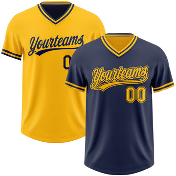 Custom Navy-Gold Reversible Pullover Baseball Jersey Shirt