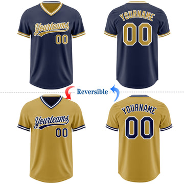 Custom Navy Old Gold-White Reversible Pullover Baseball Jersey Shirt