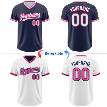 Custom Navy White-Pink Reversible Pullover Baseball Jersey Shirt