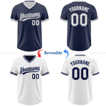 Custom Navy White-Gray Reversible Pullover Baseball Jersey Shirt