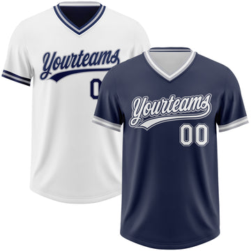 Custom Navy White-Gray Reversible Pullover Baseball Jersey Shirt