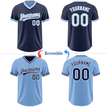 Custom Navy White-Light Blue Reversible Pullover Baseball Jersey Shirt