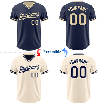 Custom Navy-Cream Reversible Pullover Baseball Jersey Shirt