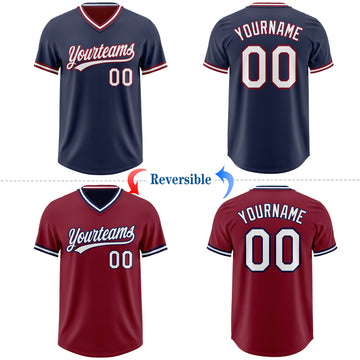 Custom Navy White-Crimson Reversible Pullover Baseball Jersey Shirt