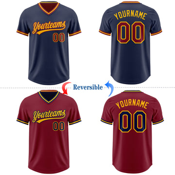 Custom Navy Crimson-Gold Reversible Pullover Baseball Jersey Shirt